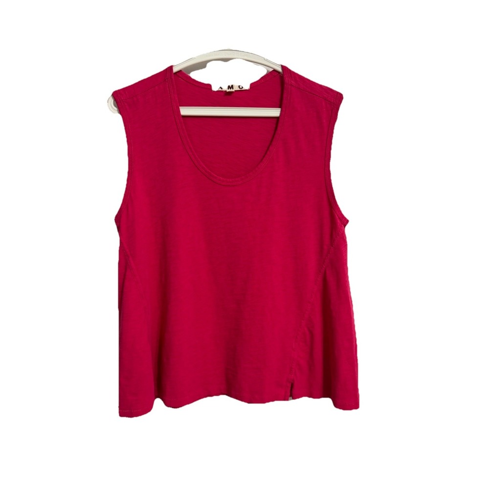AMO $136 Size Large Solid Pink Casual Slub Seamed Scoop Neck Tank Top